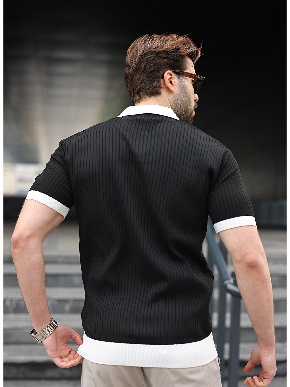 Siyah Polo Yaka Triko Erkek Tişört E7471-4