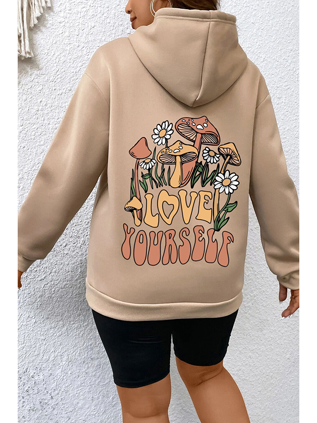 uyguntarz Bej Unisex Oversize Love Yourself Baskılı Sweatshirt