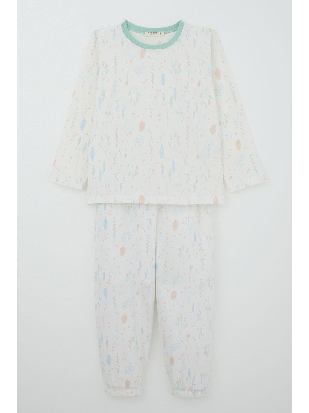 Kız Çocuk Pijama Takımı Bahar Fısıltısı Renkli Yapraklar Desenli Ekru (4-8 Yaş)-1