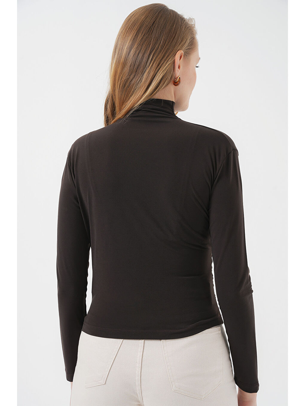 925 Büzgü Detaylı Sandy Bluz - Kahverengi-6