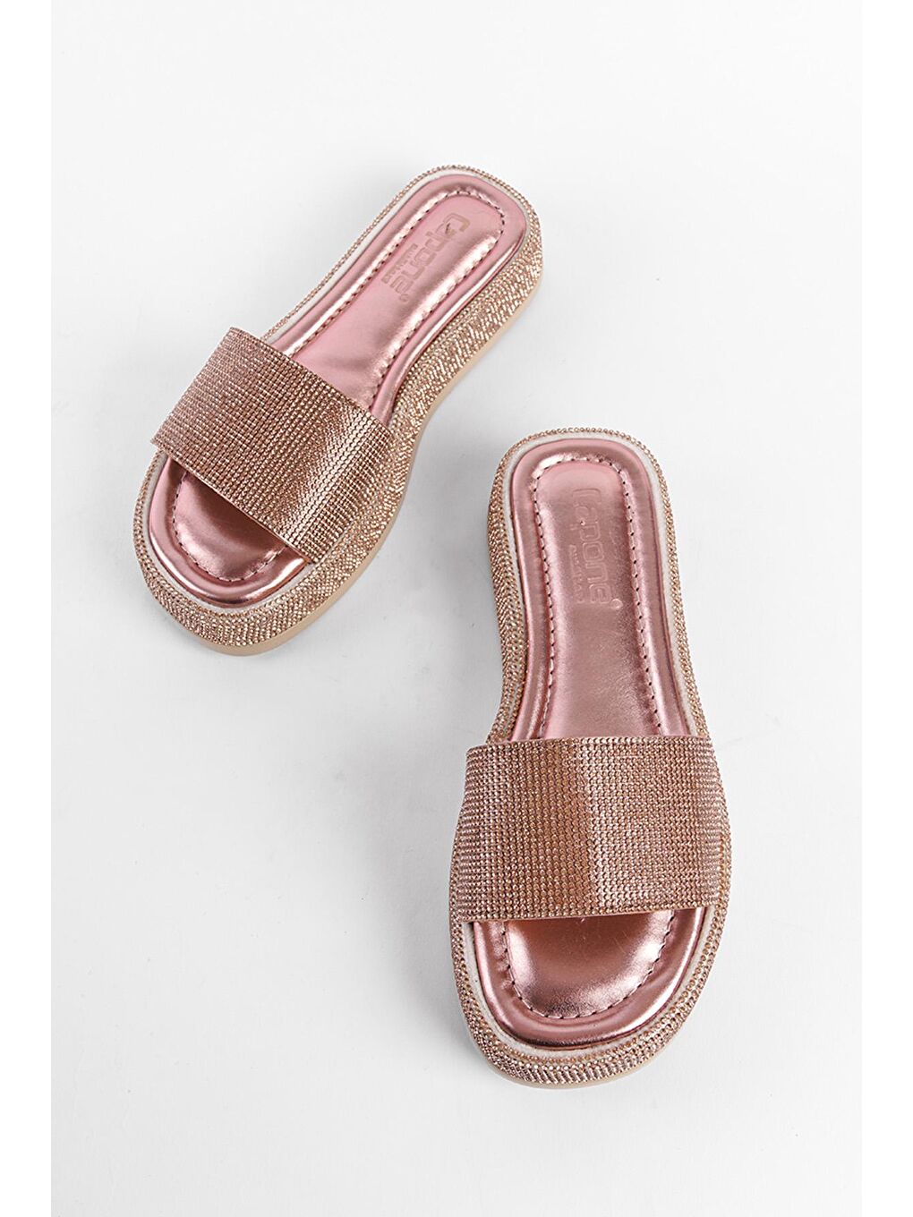 Pembe Dolgu Topuklu Taşlı Kadın Terlik-3