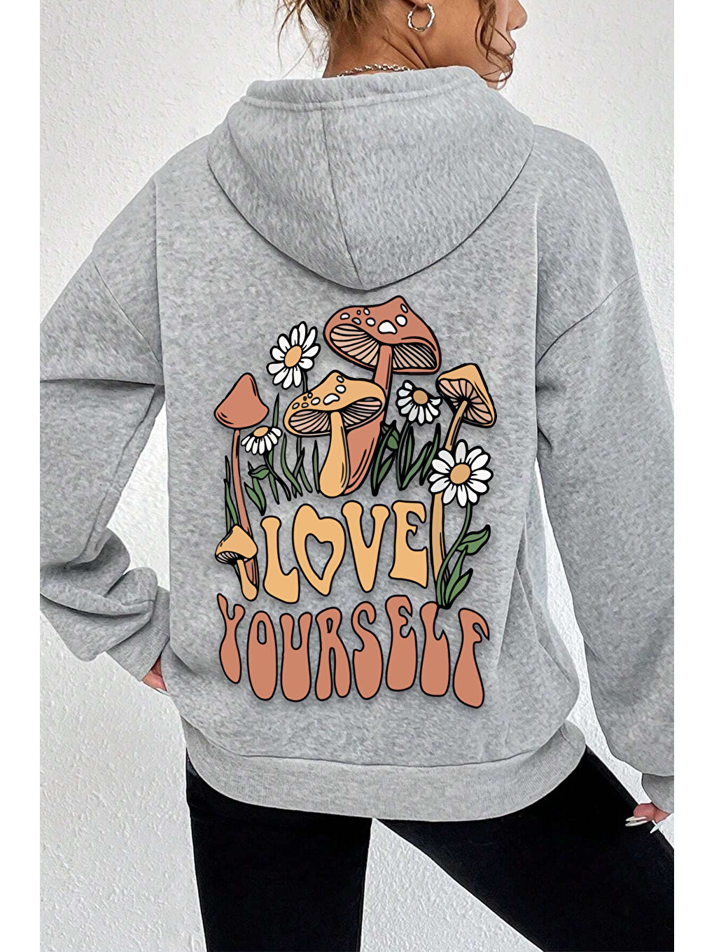 uyguntarz Gri Unisex Oversize Love Yourself Baskılı Sweatshirt - 1