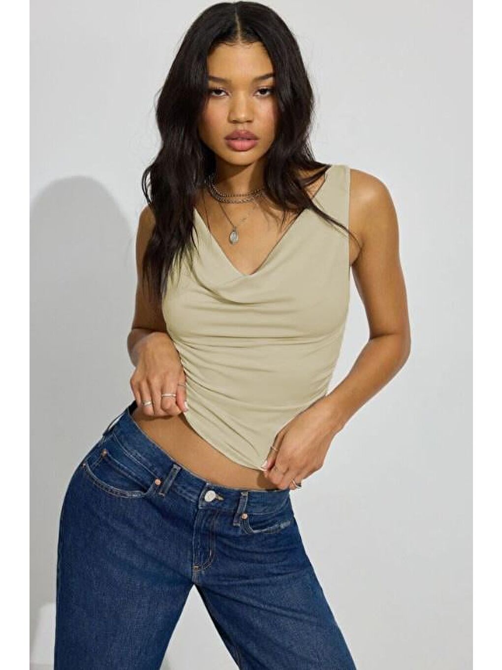 Bej Degaje Yaka Kadın Body Mg2282-1