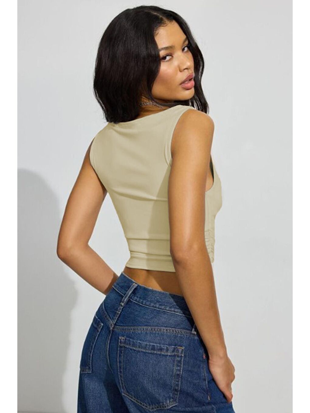 Bej Degaje Yaka Kadın Body Mg2282-2