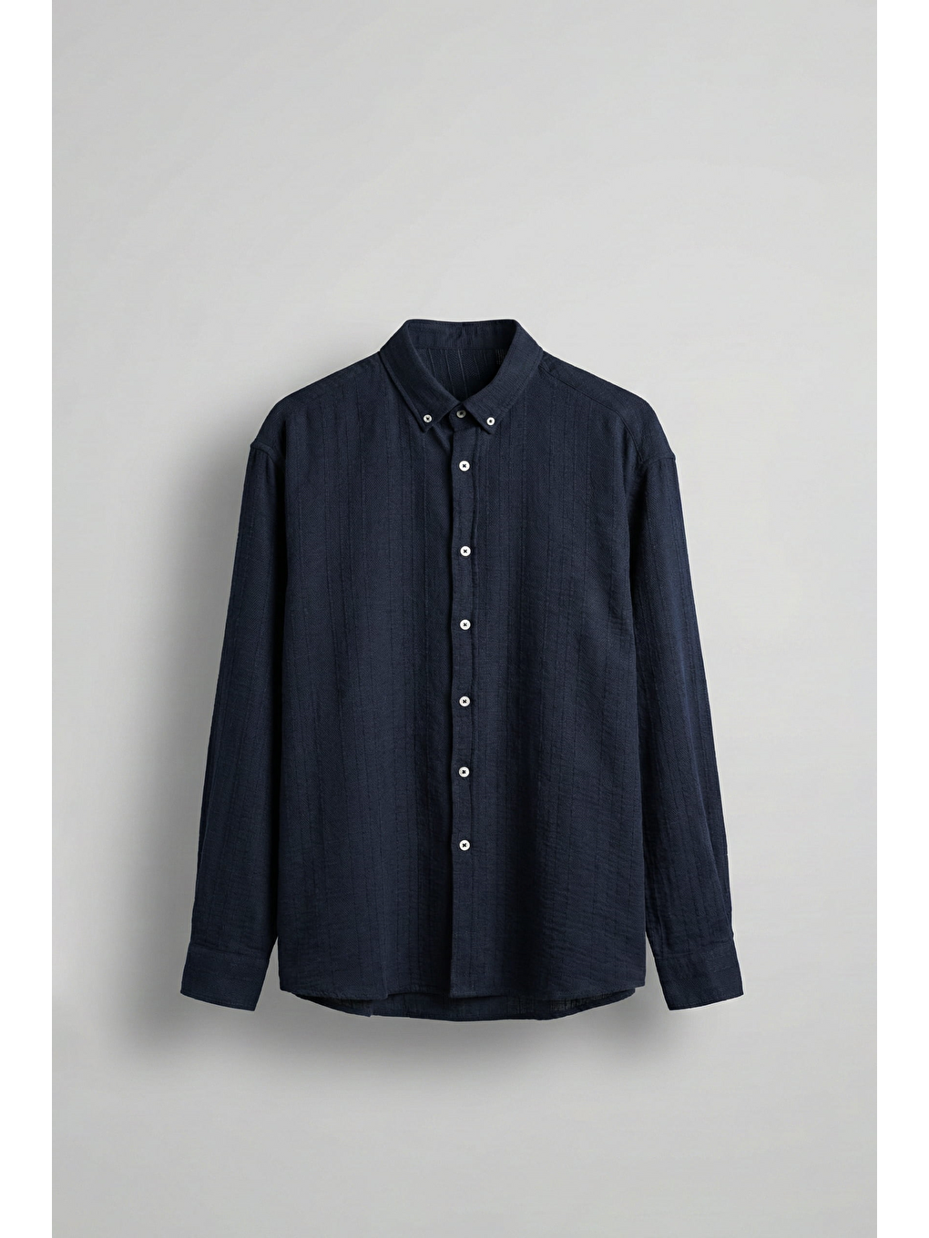 Erkek Relaxed Fit İnce Tekstürlü Gömlek Lacivert