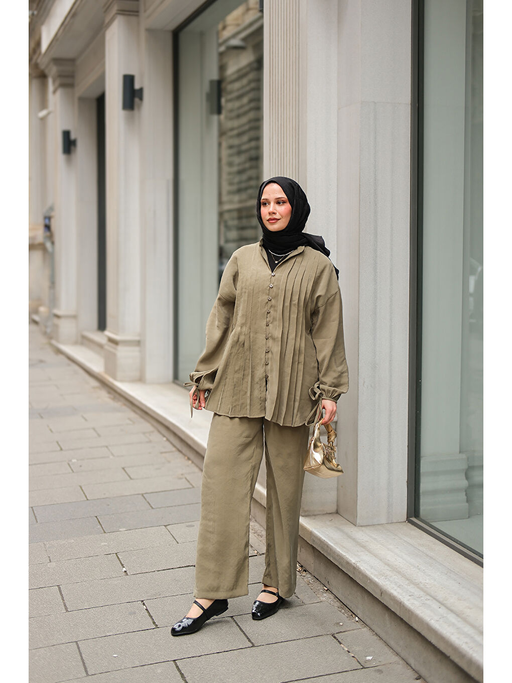 Locco Moda Kadın Süs Dikişli Büzgülü Takım Küf Yeşil - 1