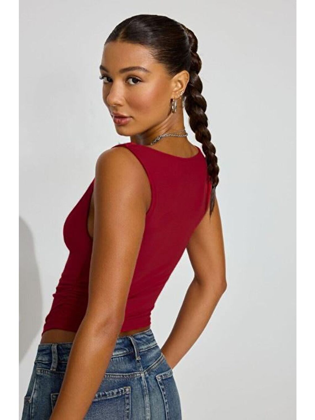 Bordo Degaje Yaka Kadın Body Mg2282-2