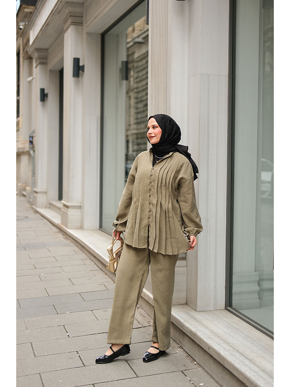 Locco Moda Kadın Süs Dikişli Büzgülü Takım Küf Yeşil - 3
