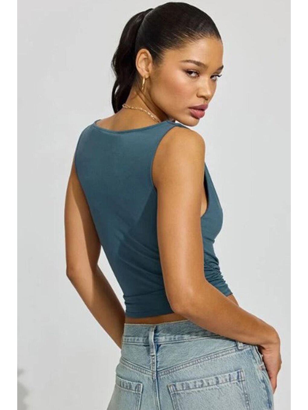 Petrol Mavisi Degaje Yaka Kadın Body Mg2282-2