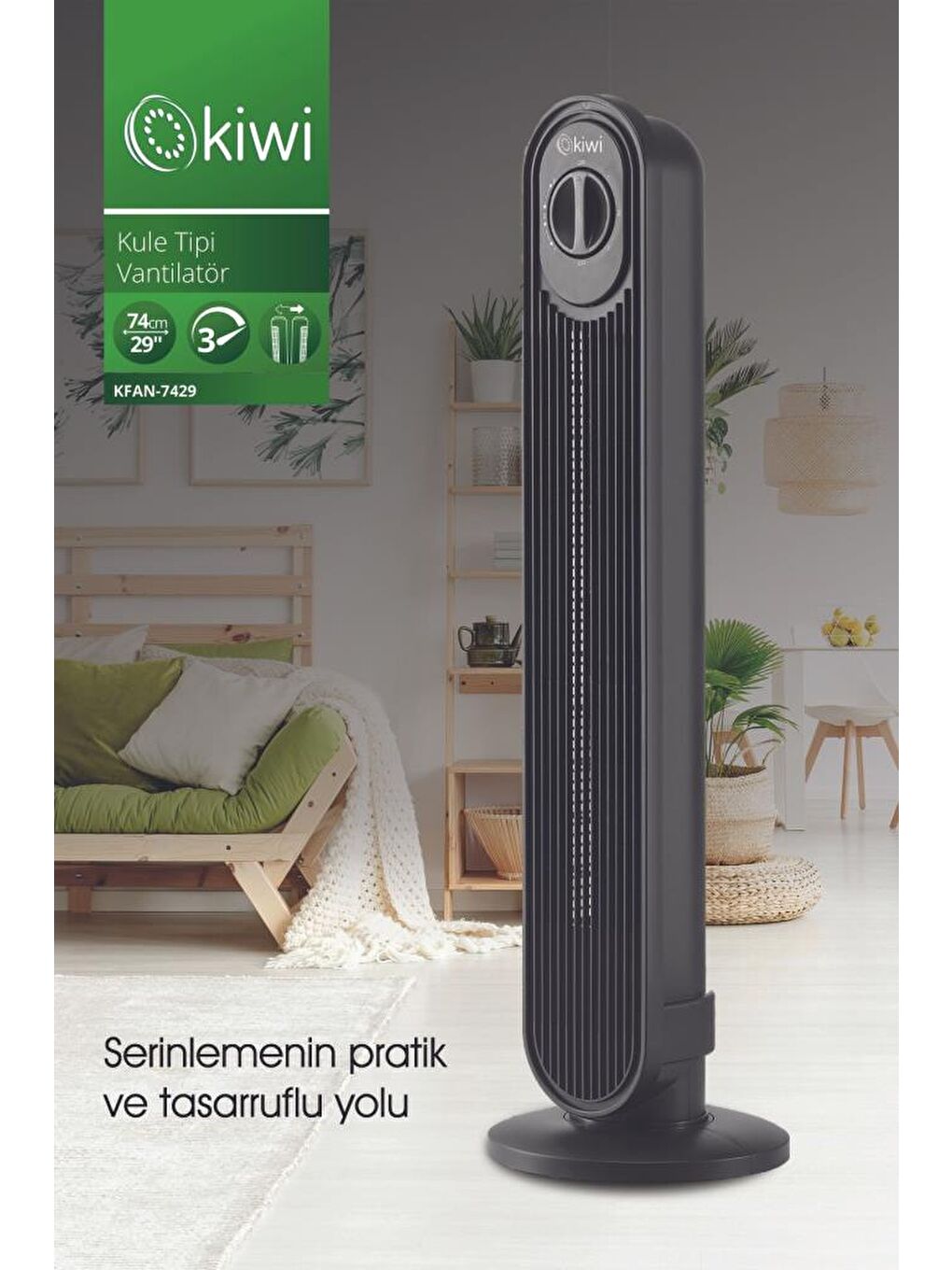 Kfan-7429 Ayarlanabilir Hızlı 80° Salınım Fonksiyonlu Kule Tipi Vantilatör