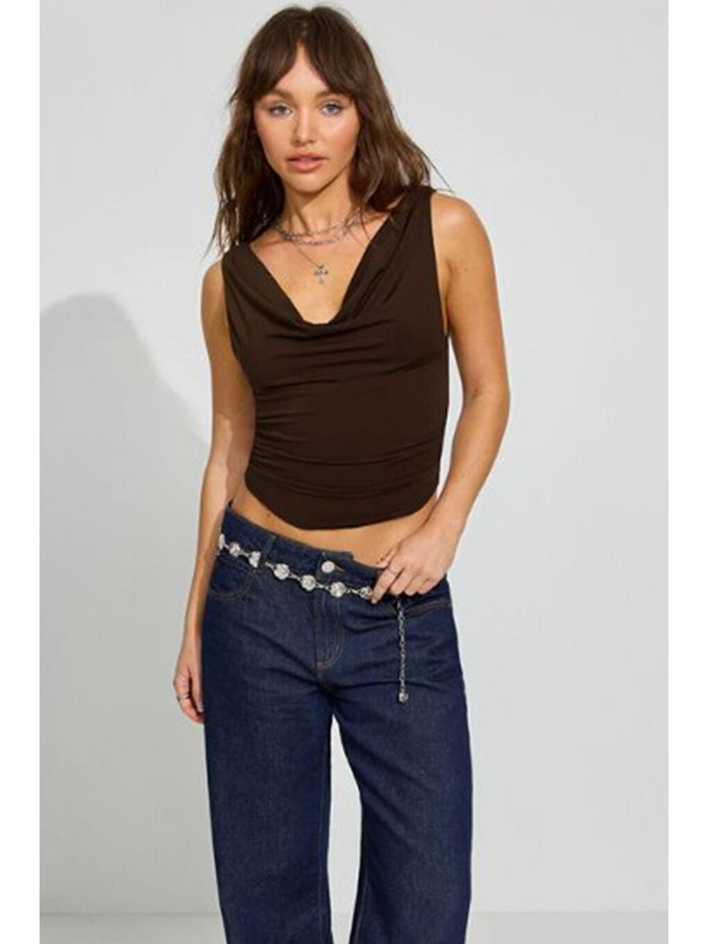 Kahverengi Degaje Yaka Kadın Body Mg2282