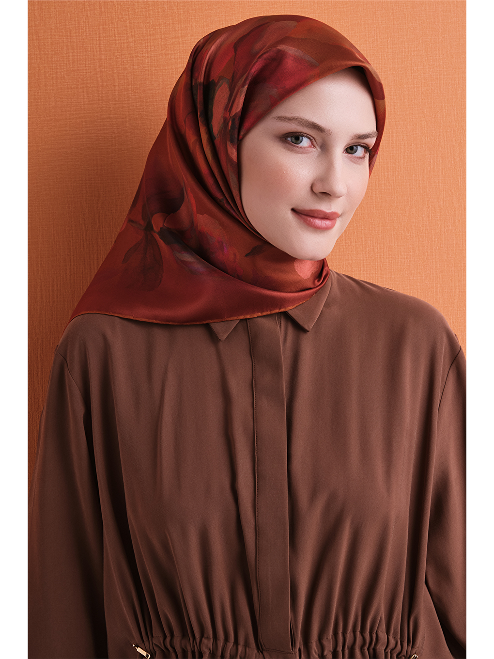Turuncu Saf İpek Twill Eşarp 9611d 57-1
