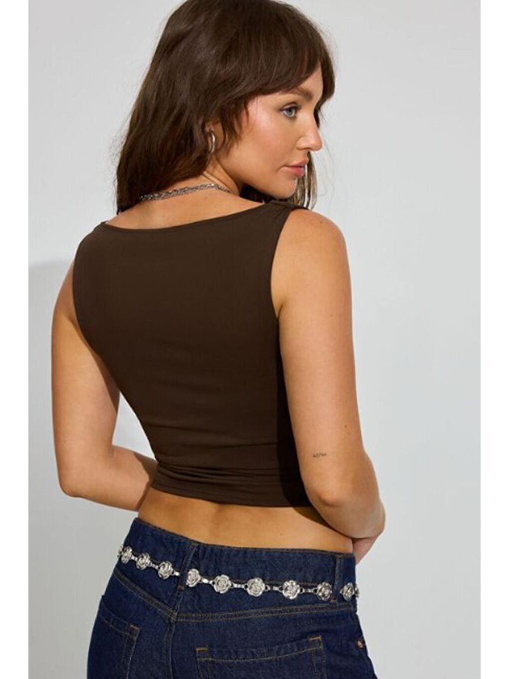 Kahverengi Degaje Yaka Kadın Body Mg2282-2