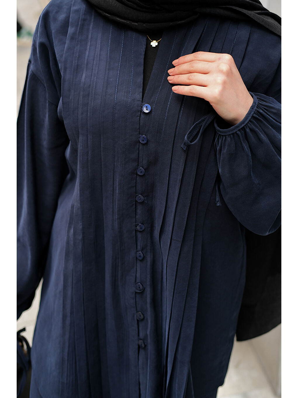 Kadın Süs Dikişli Büzgülü Takım Lacivert-3