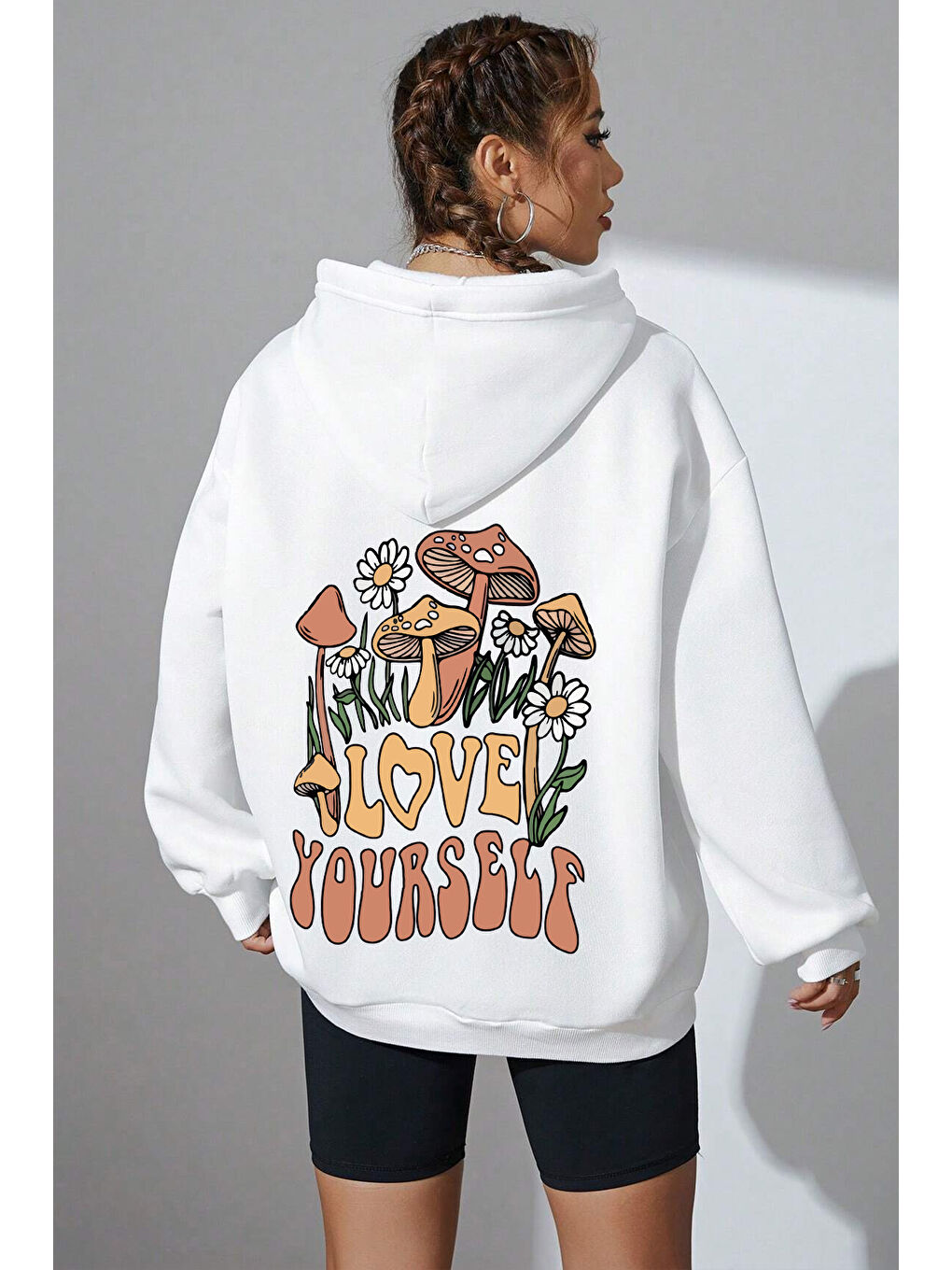 uyguntarz Beyaz Unisex Oversize Love Yourself Baskılı Sweatshirt