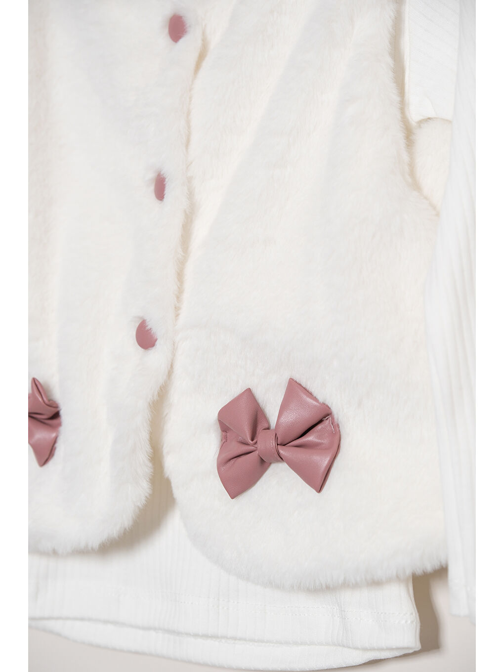 Pembe Kız Çocuk Badili Pelüş Yelekli Deri Etekli Takım TKM 9090-5