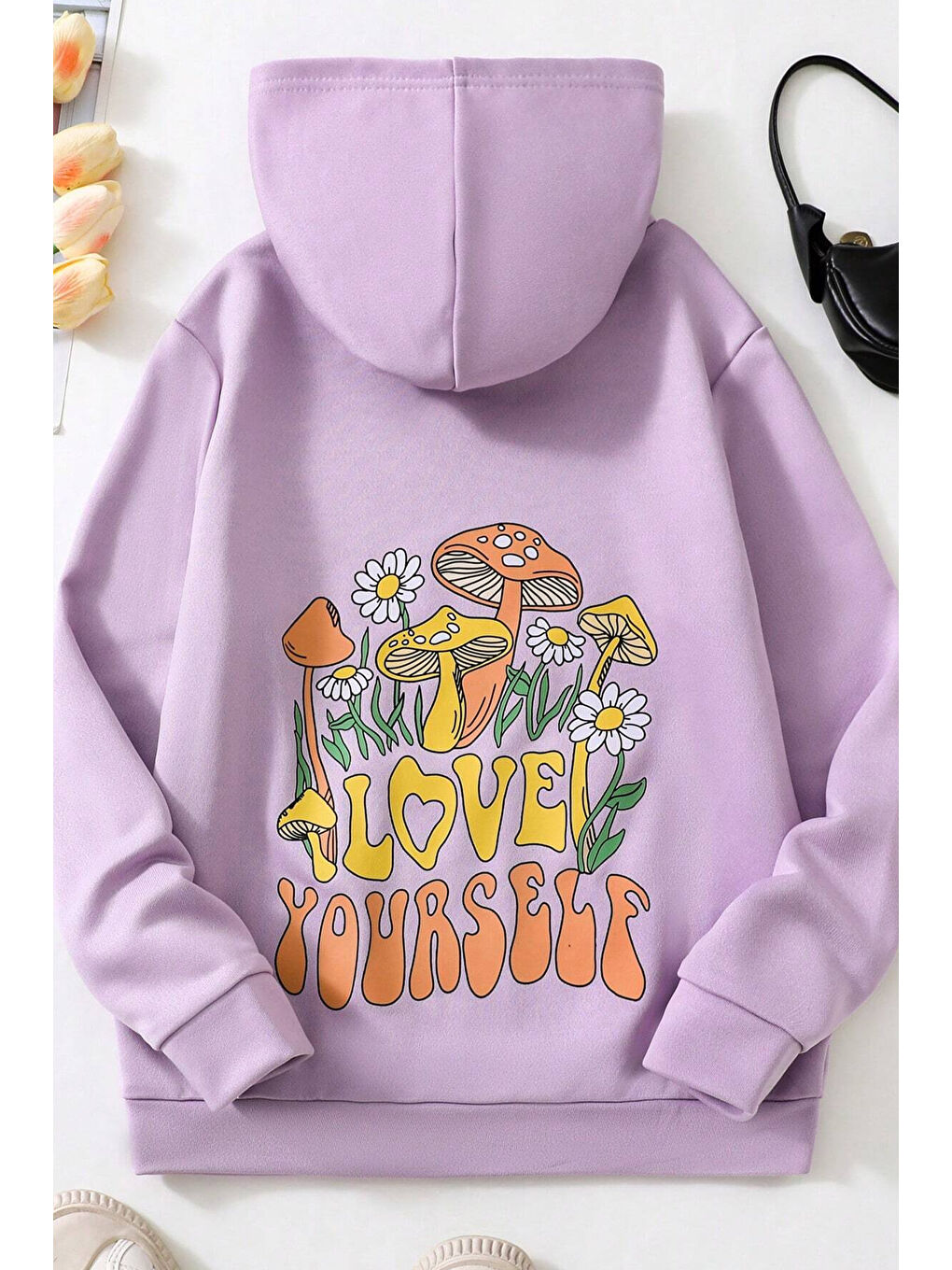 uyguntarz Lila Unisex Oversize Love Yourself Baskılı Sweatshirt