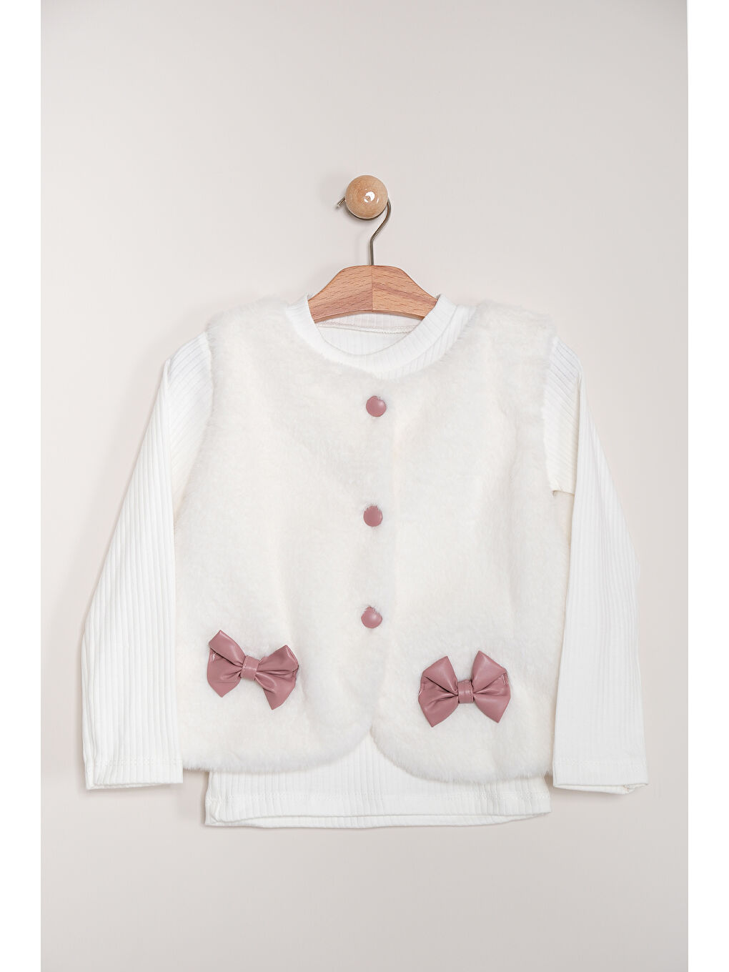 Pembe Kız Çocuk Badili Pelüş Yelekli Deri Etekli Takım TKM 9090-9