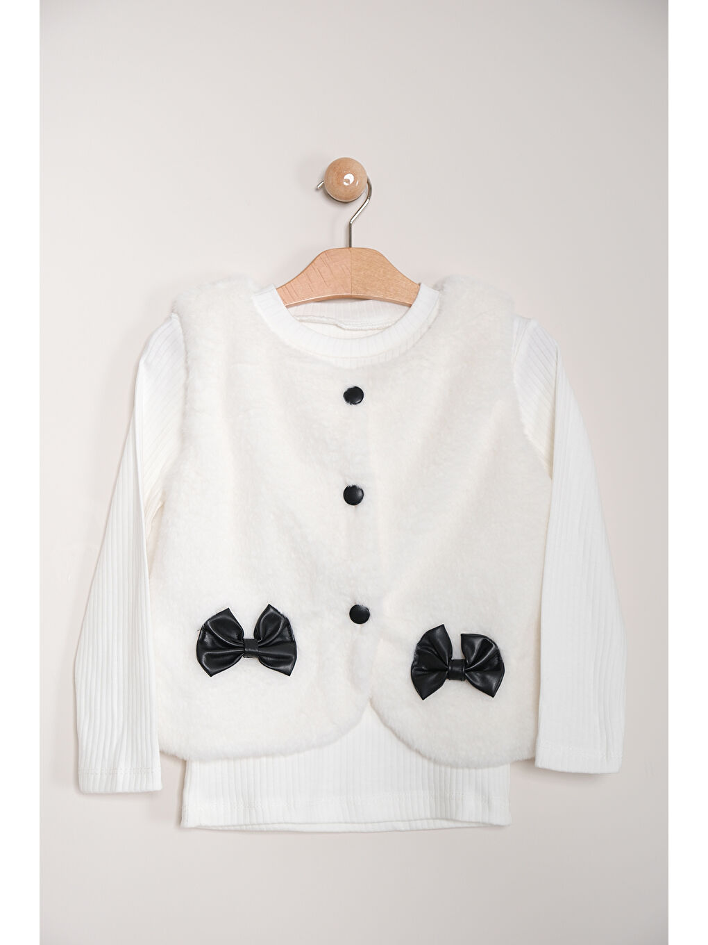 Siyah Kız Çocuk Badili Pelüş Yelekli Deri Etekli Takım TKM 9090-5