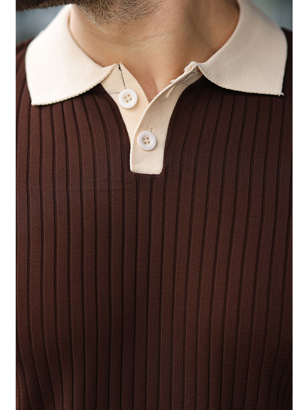 Kahverengi Polo Yaka Triko Erkek Tişört E7471-3