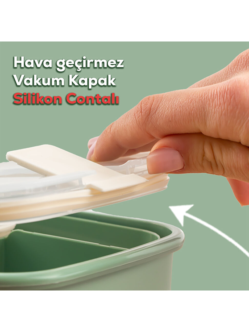 3191 Vakumlu Kendinden Kaşık Çatallı Sosluklu Bölmeli Beslenme Çantası Lunch Box-1200 Ml Yeşil-1