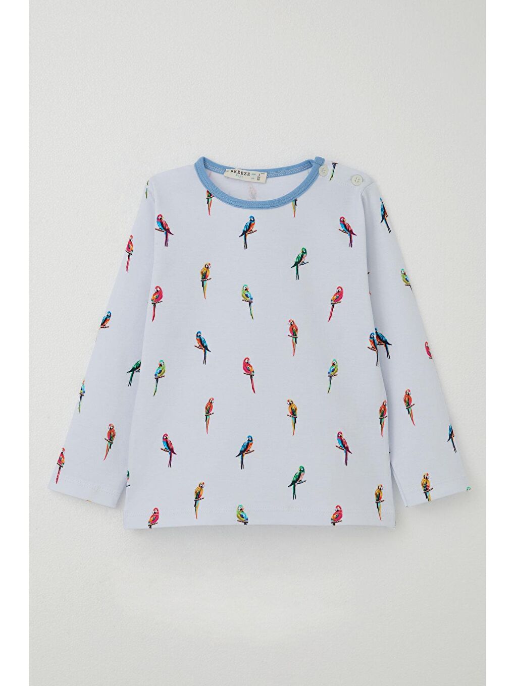 Erkek Çocuk Pijama Takımı Renkli Papağan Desenli Buz Mavisi (1-3 Yaş)-1