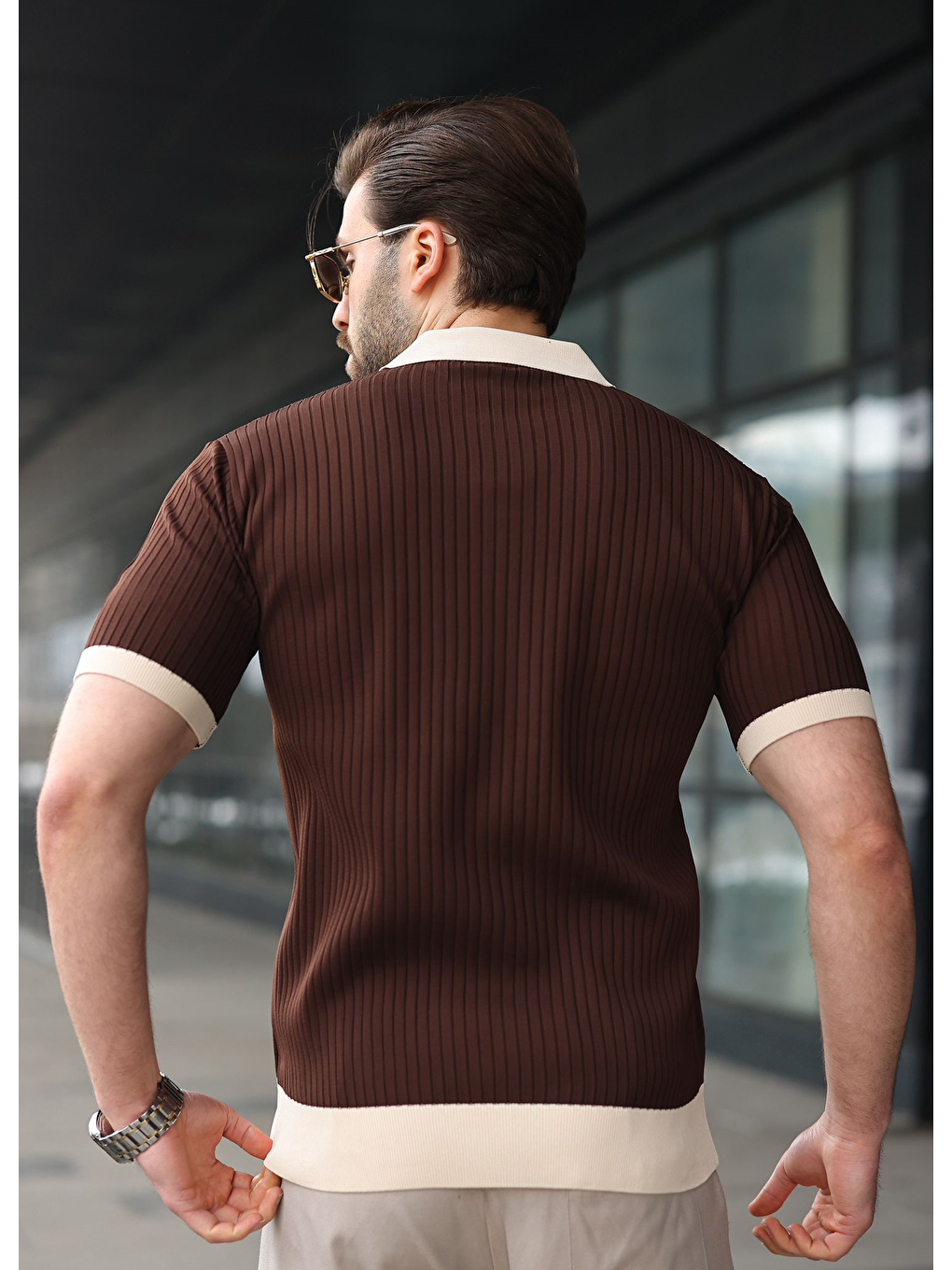 Kahverengi Polo Yaka Triko Erkek Tişört E7471-4