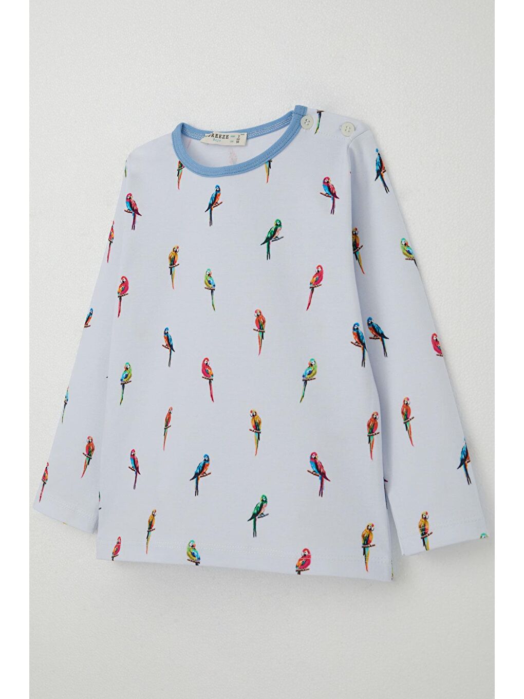 Erkek Çocuk Pijama Takımı Renkli Papağan Desenli Buz Mavisi (1-3 Yaş)-5