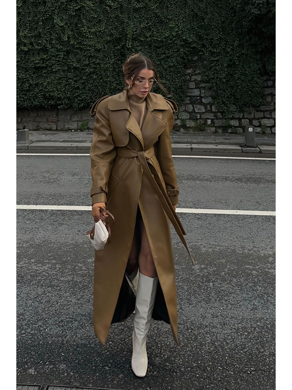 Kahverengi Vatkalı Deri Maxi Kaban 5KXK4-49069-18-2