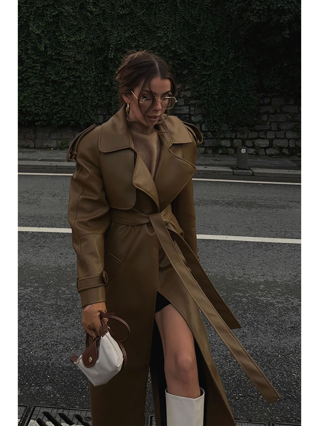 Kahverengi Vatkalı Deri Maxi Kaban 5KXK4-49069-18-4