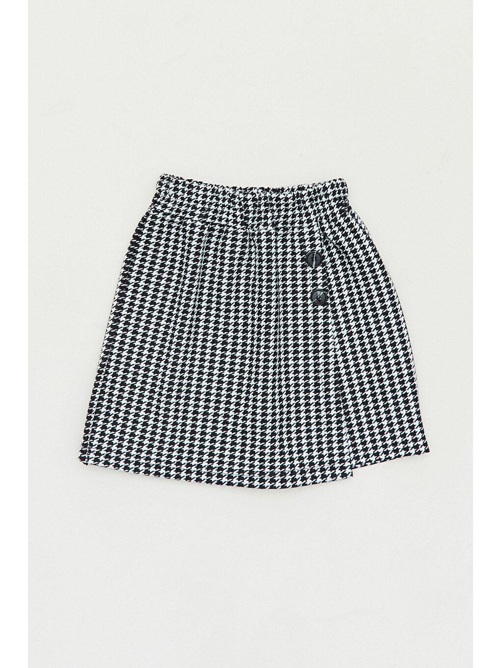 Siyah Kazayağı Desenli Beli Lastikli Kız Çocuk Şort Etek