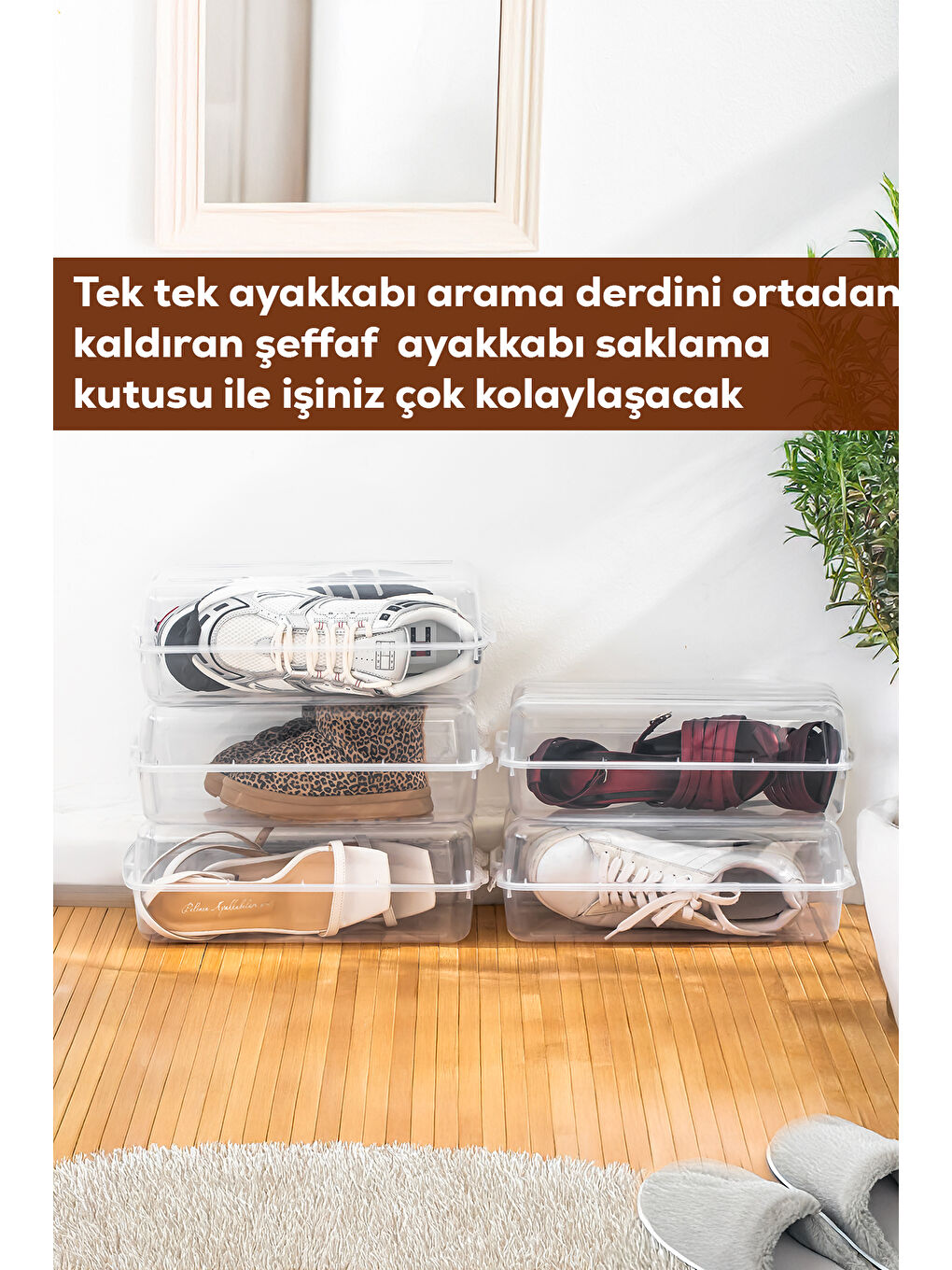 Renksiz 3196 5 Adet Kadın Ayakkabı Saklama Kutusu - Şeffaf Pratik Ayakkabı Düzenleyici Saklama Seti-2