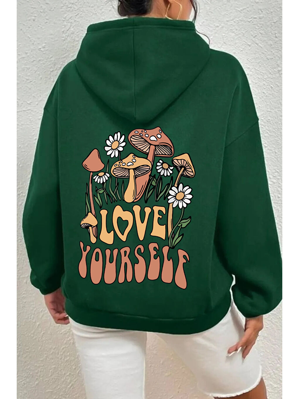 uyguntarz Yeşil Unisex Oversize Love Yourself Baskılı Sweatshirt