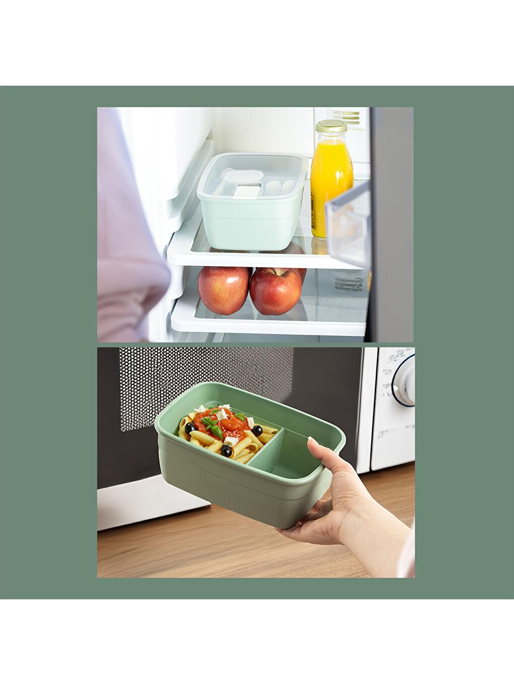 3191 Vakumlu Kendinden Kaşık Çatallı Sosluklu Bölmeli Beslenme Çantası Lunch Box-1200 Ml Yeşil-5