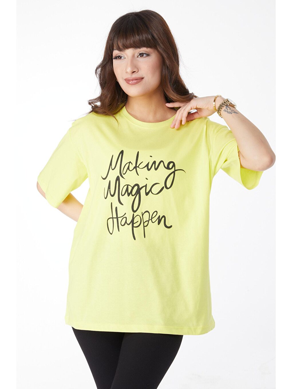 Bisiklet Yaka Kadın Yeşil Baskılı T-Shirt - 25173