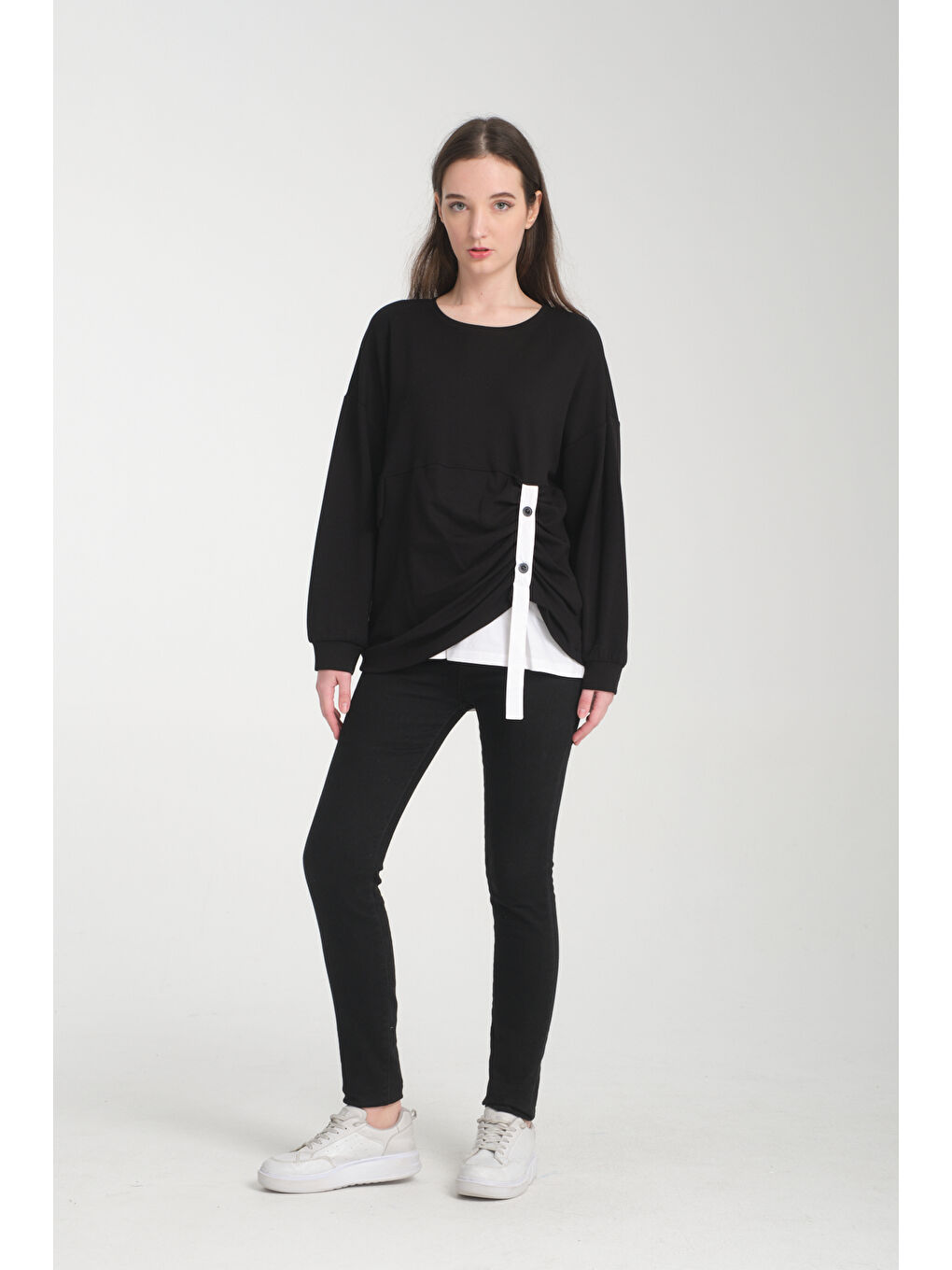 Siyah Kadın Önü Düğmeli Bluz 6219-1