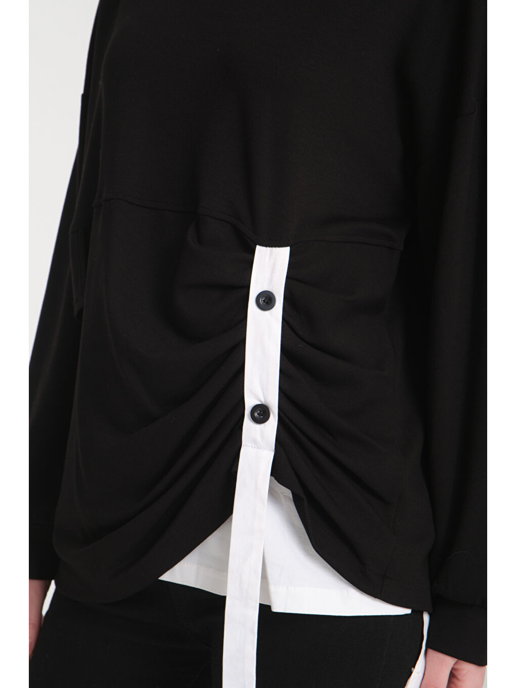 Siyah Kadın Önü Düğmeli Bluz 6219-2