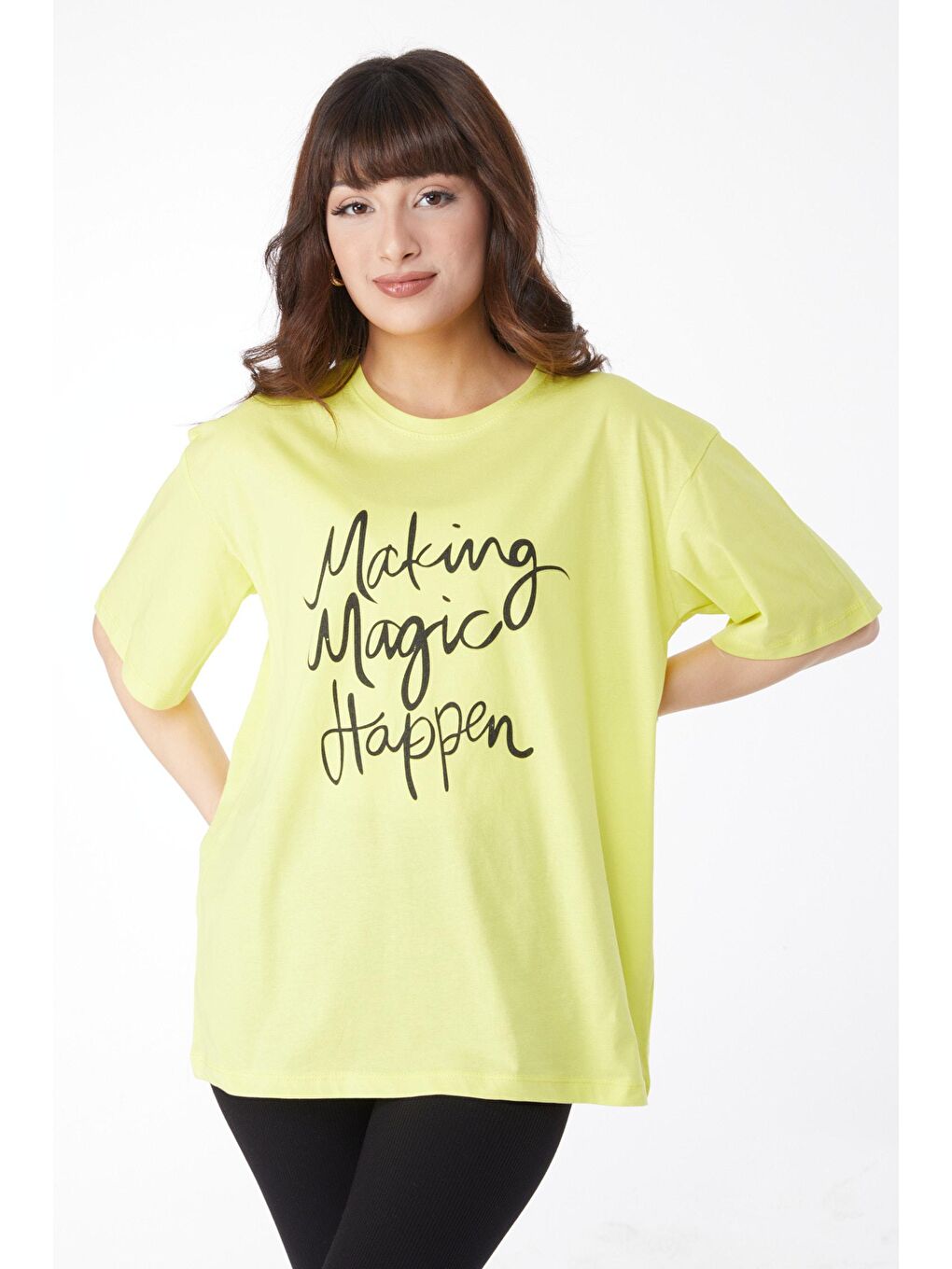 Bisiklet Yaka Kadın Yeşil Baskılı T-Shirt - 25173-2