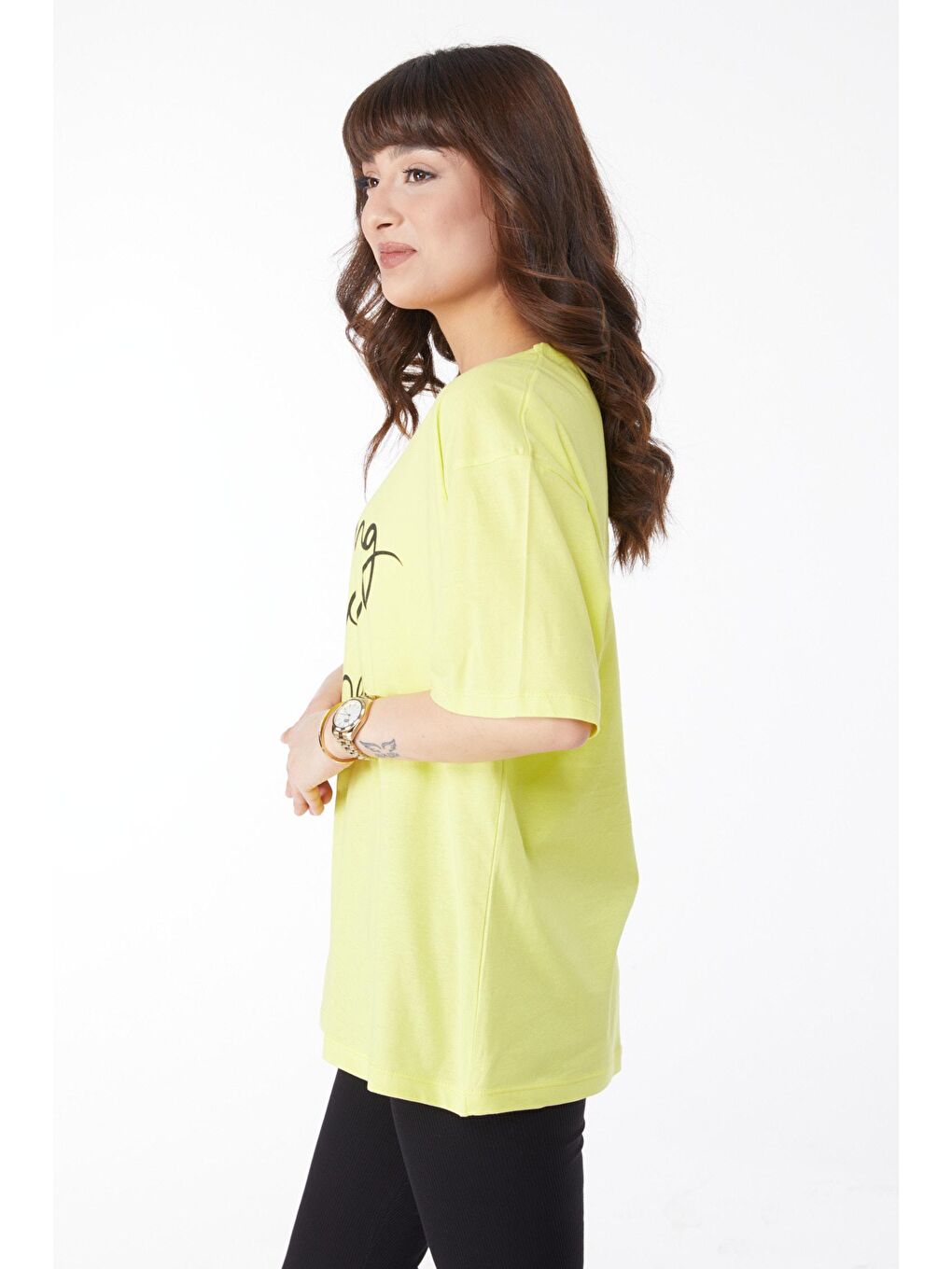 Bisiklet Yaka Kadın Yeşil Baskılı T-Shirt - 25173-3