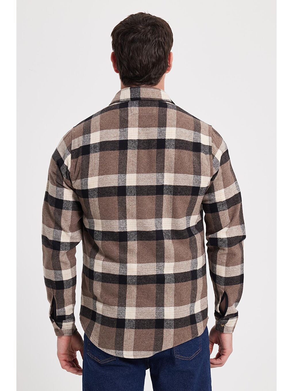 Kahverengi Erkek Slim Fit Dar Kesim Kareli Kışlık Oduncu Gömlek-5