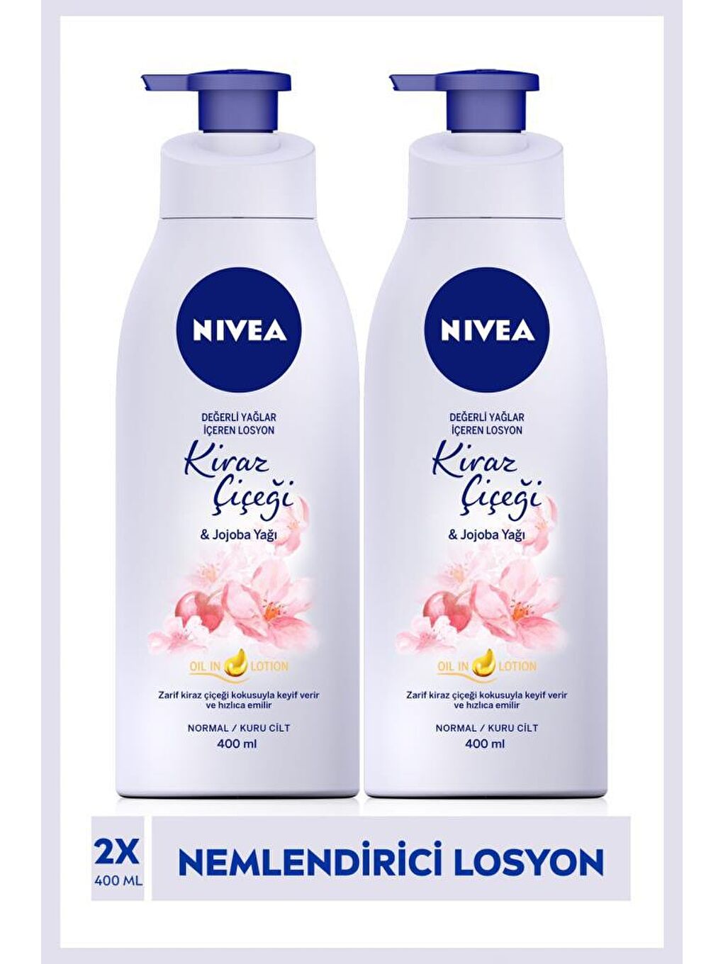 NIVEA Vücut Losyonu Değerli Yağlar Içerir Kiraz Çiçeği & Jojoba Yağı Normal Ve Kuru Ciltler,400 ml x2 Adet