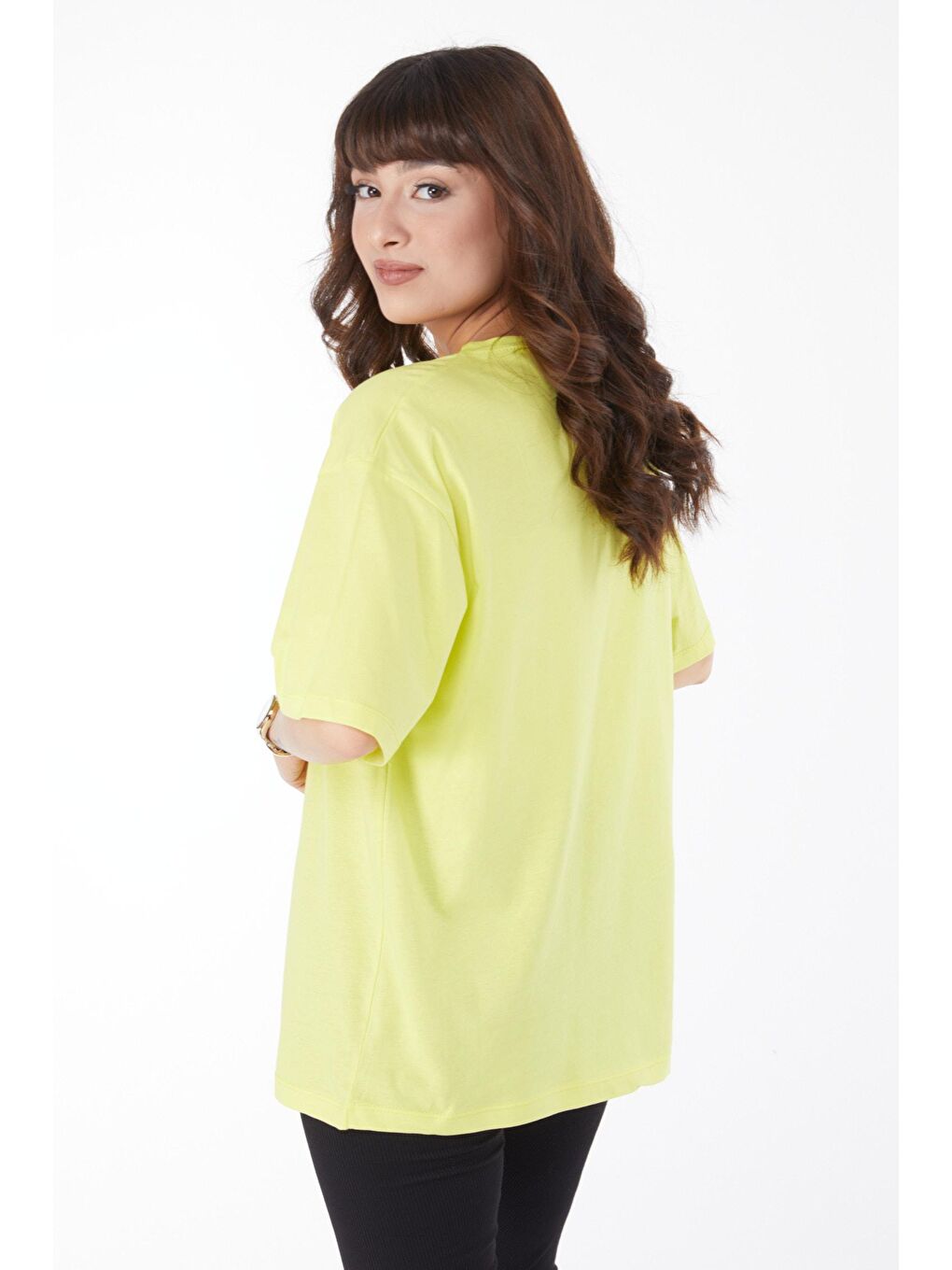 Bisiklet Yaka Kadın Yeşil Baskılı T-Shirt - 25173-4