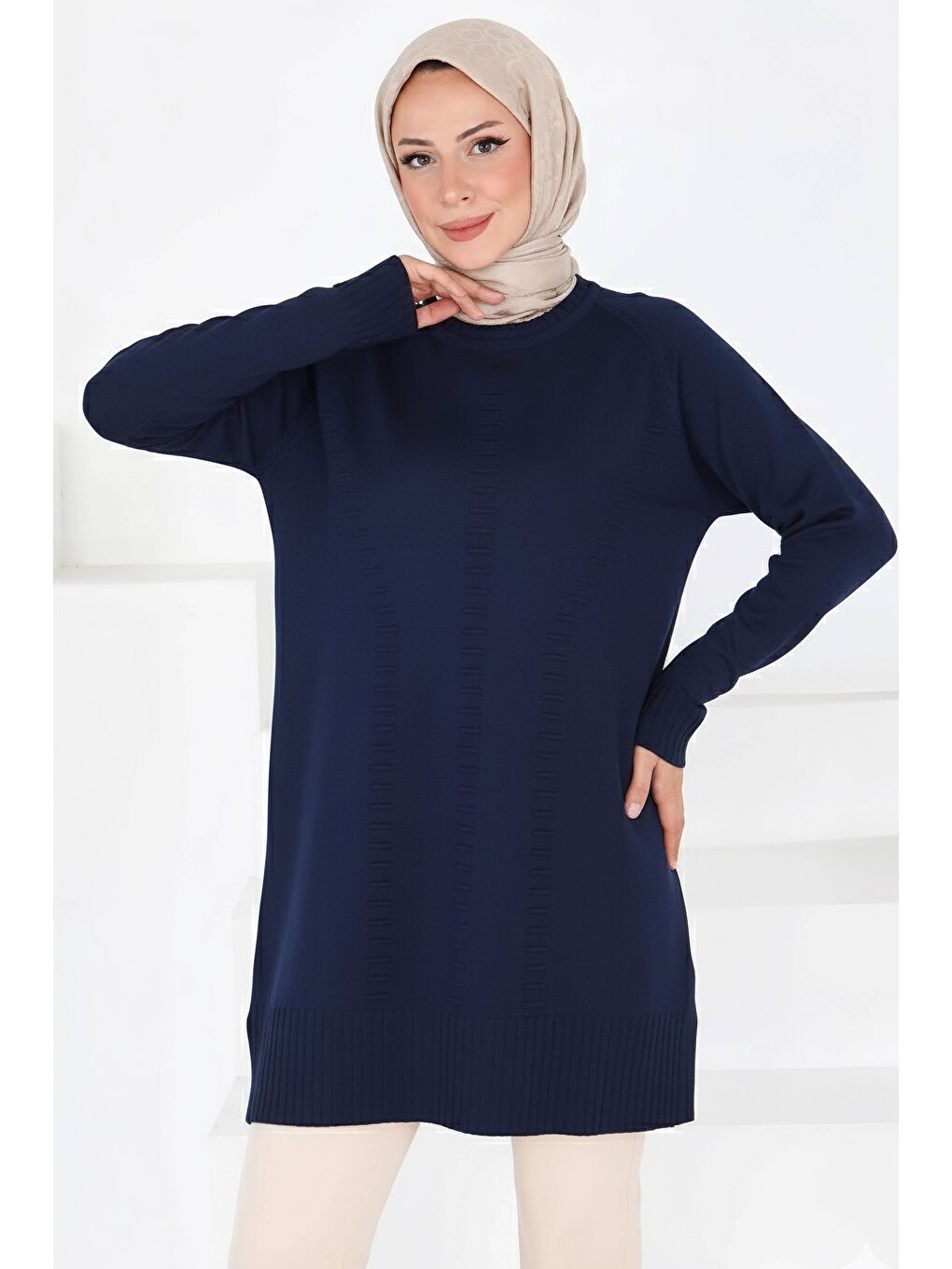 Fitilli Triko Tunik Lacivert - 27795-LACIVERT