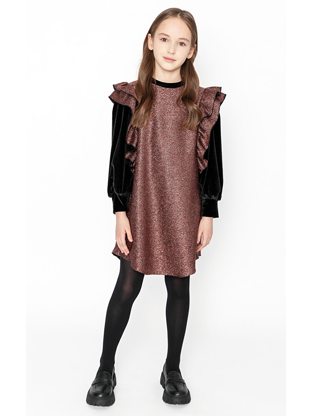 Bordo Bronz Pırıltılı Sweat Elbise