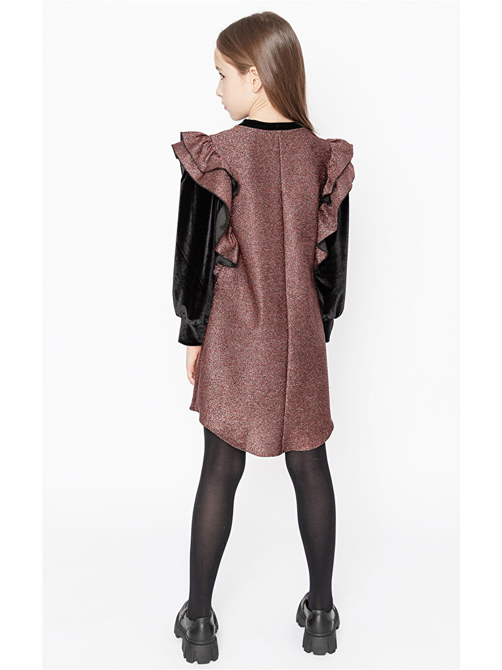 Bordo Bronz Pırıltılı Sweat Elbise-1