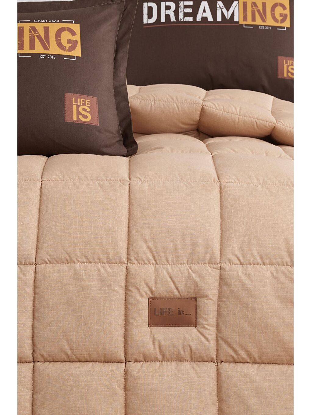 Ranforce %100 Pamuk Çift Kişilik  Uyku Seti Life is V4 Bej