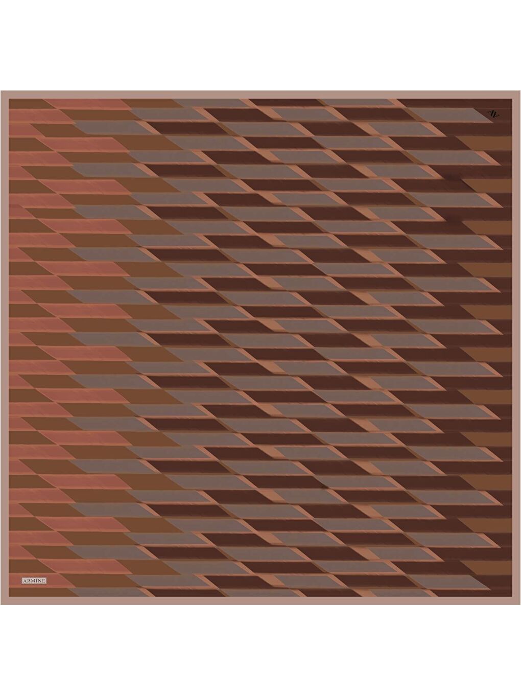 Kahverengi Geometrik Desenli Saf İpek Twill Eşarp 9325 24-3