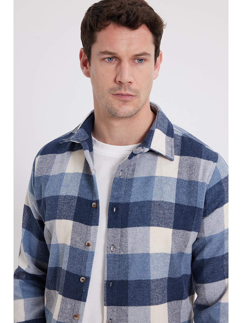 Mavi Erkek Slim Fit Dar Kesim Kareli Kışlık Oduncu Gömlek-1
