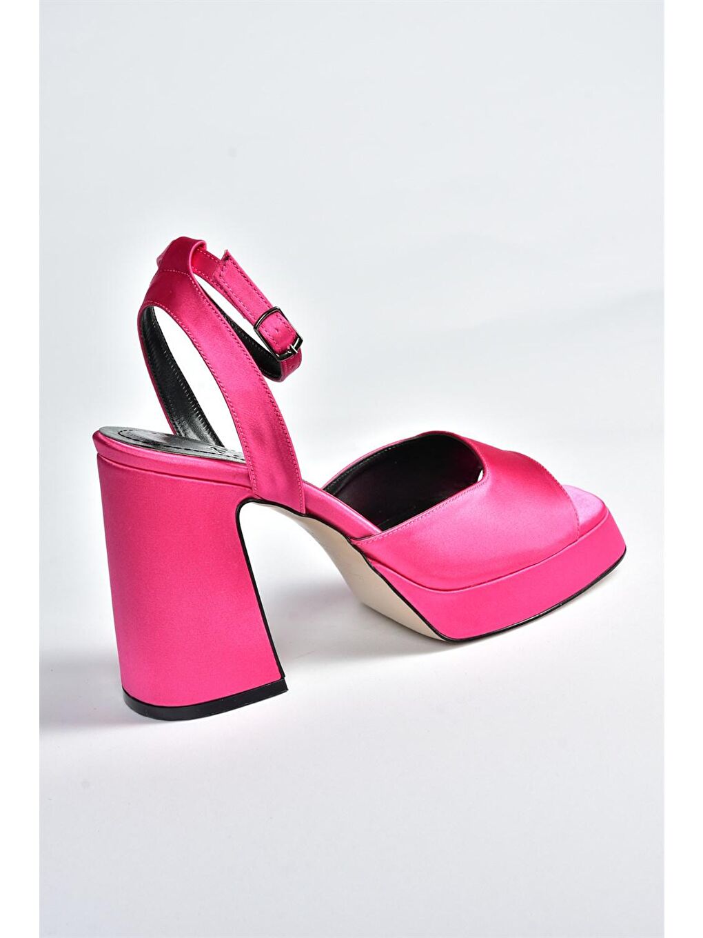 Fuşya Saten Kumaş Kalın Platform Topuklu Kadın Ayakkabı M570345604-3