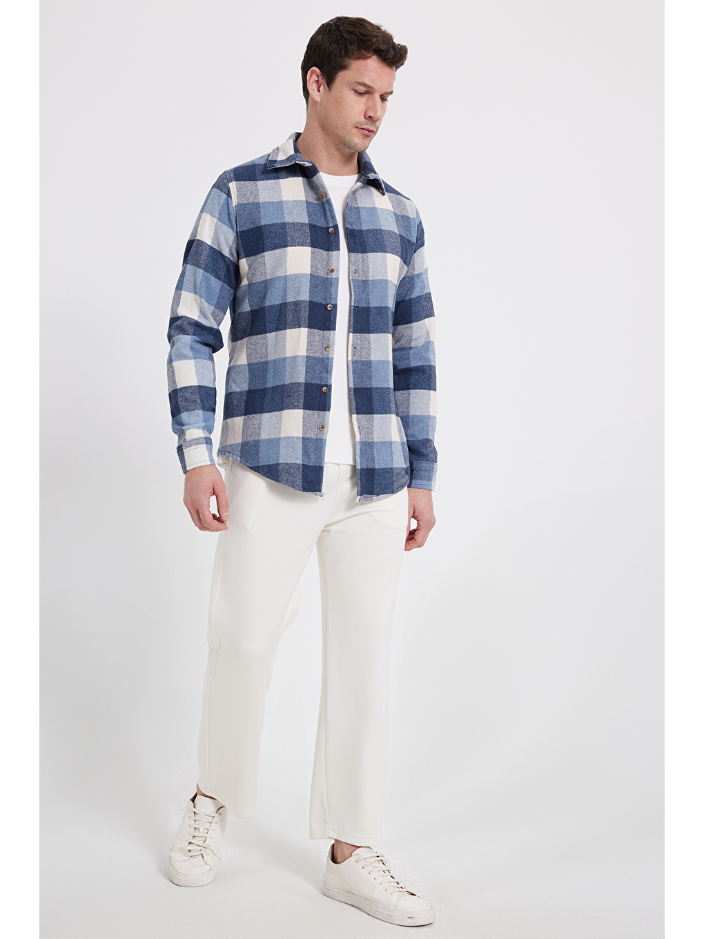 Mavi Erkek Slim Fit Dar Kesim Kareli Kışlık Oduncu Gömlek-2